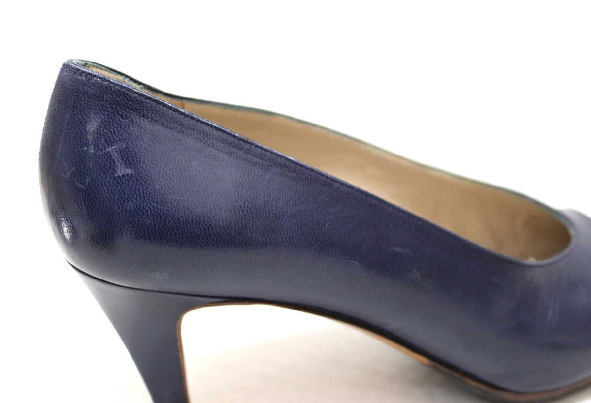 Chanel Navy and White Leather Pointed Heel size .