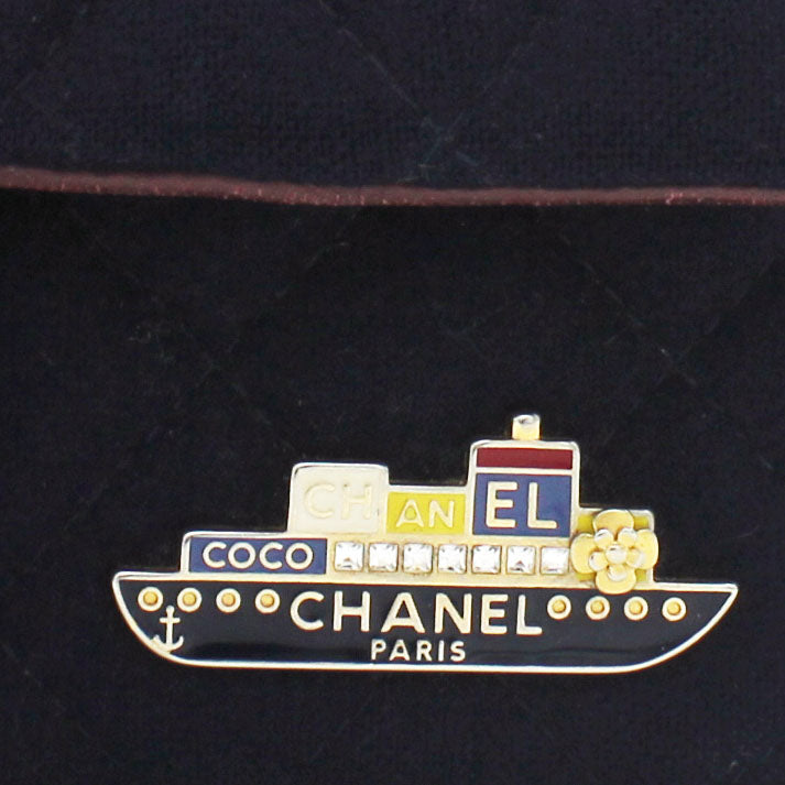 Chanel Felt Quilted Paris-Hamburg Charms Mini Rectangular Flap Dark Navy