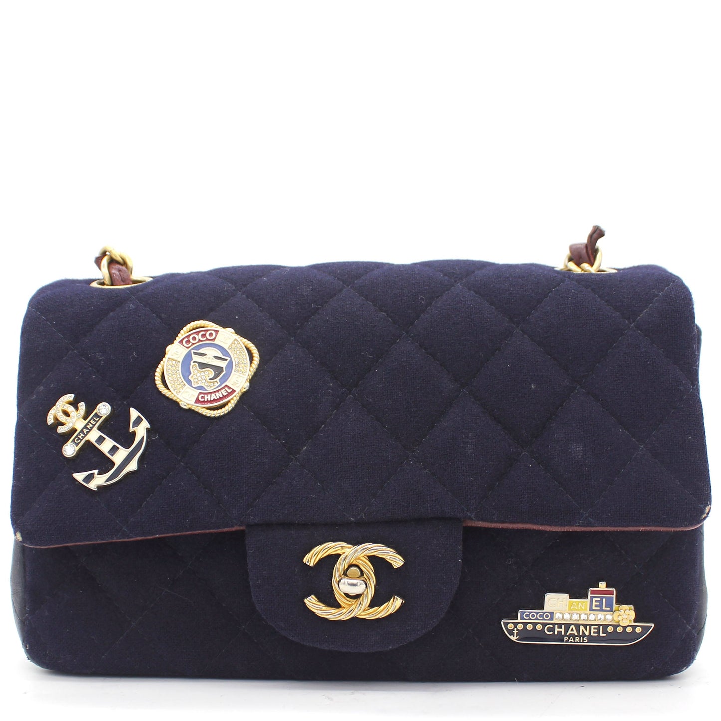 Chanel Felt Quilted Paris-Hamburg Charms Mini Rectangular Flap Dark Navy