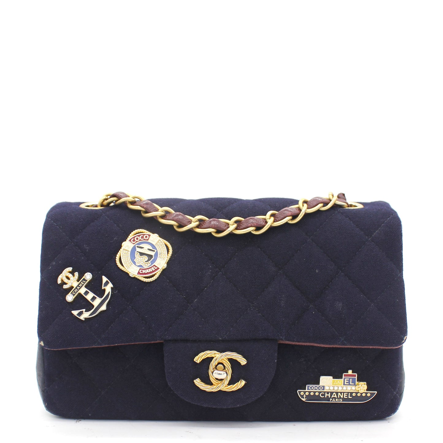 Chanel Felt Quilted Paris-Hamburg Charms Mini Rectangular Flap Dark Navy