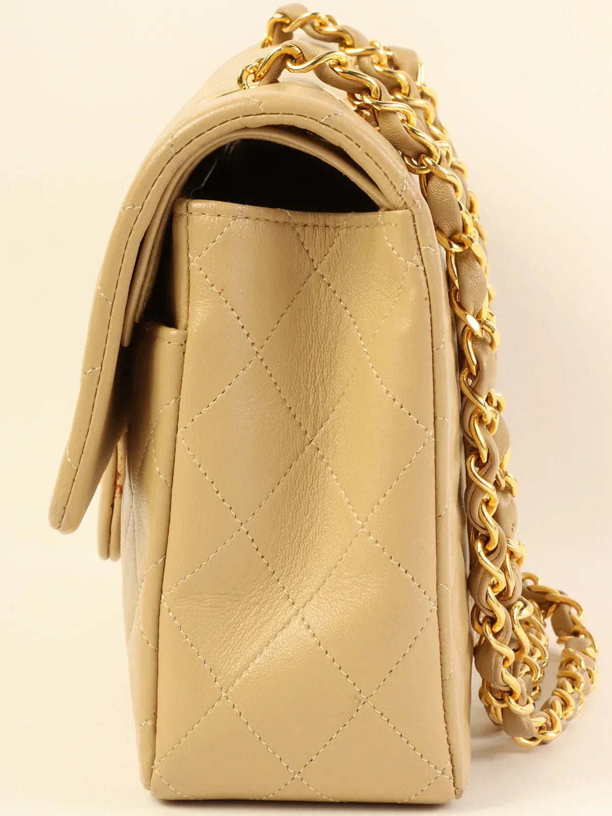 CHANEL Around 1990 Made Classic Flap Chain Bag 25Cm Beige