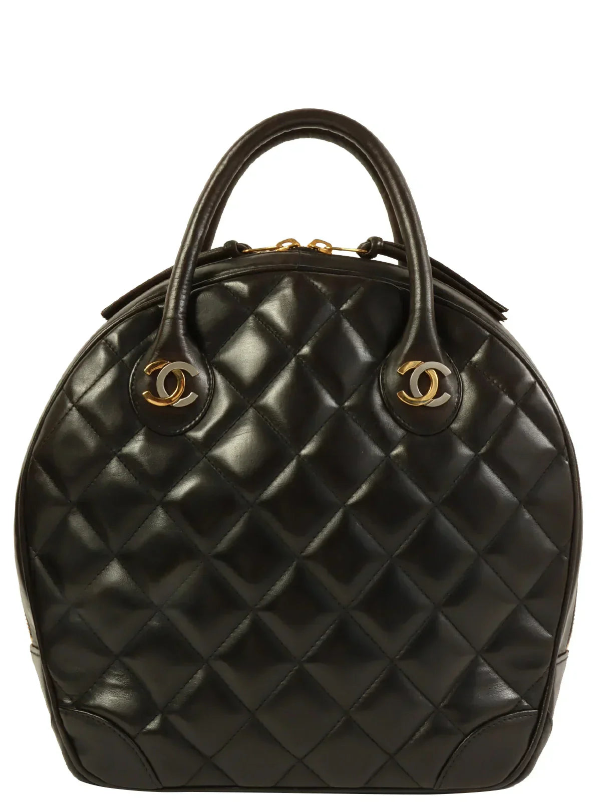 CHANEL Around 1998 Made Paris Limited Cc Mark Plate Top Handle Bag Black