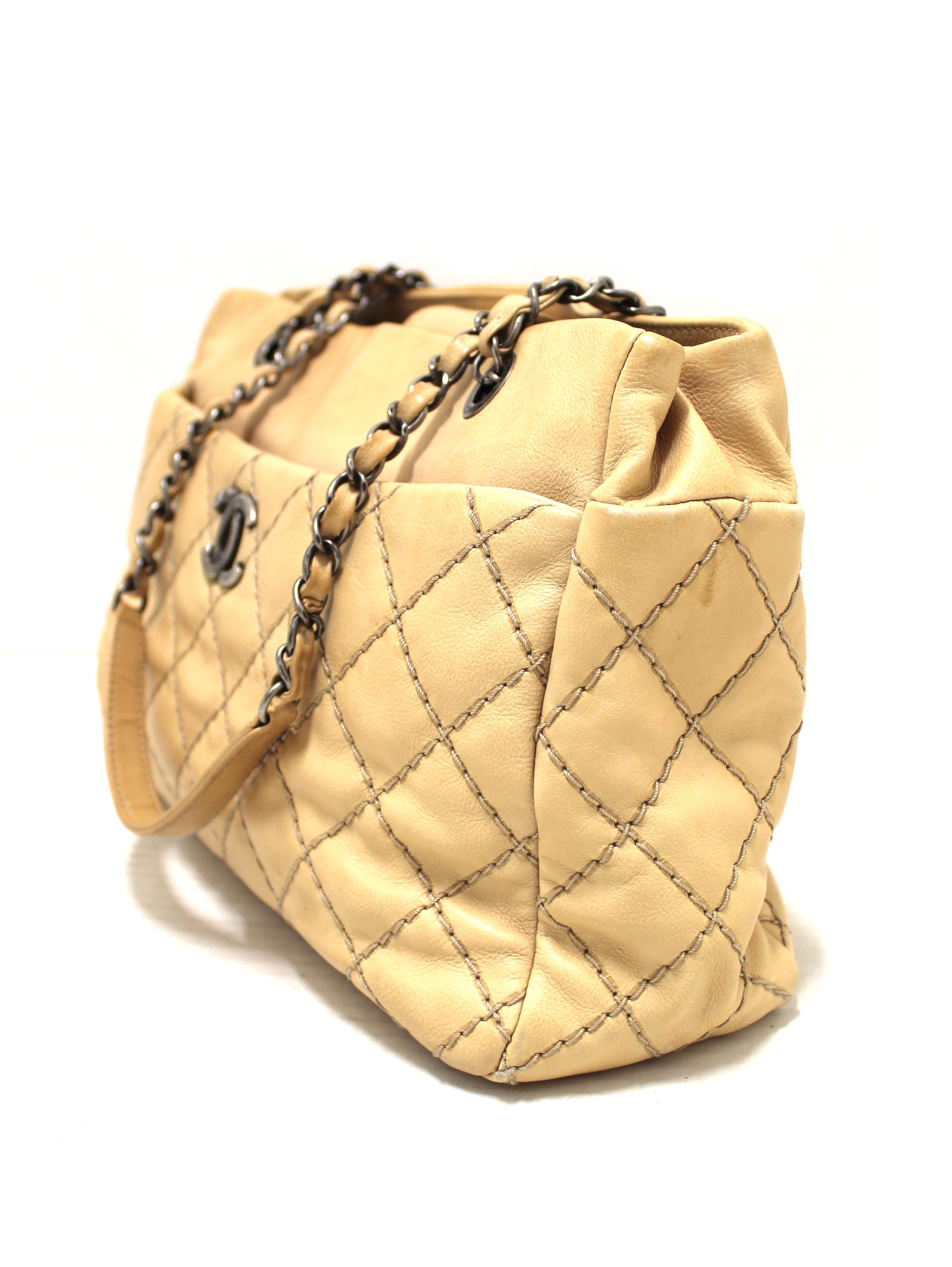Chanel 31 Rue Cambon Paris Beige Stitched Quilted Lambskin Leather