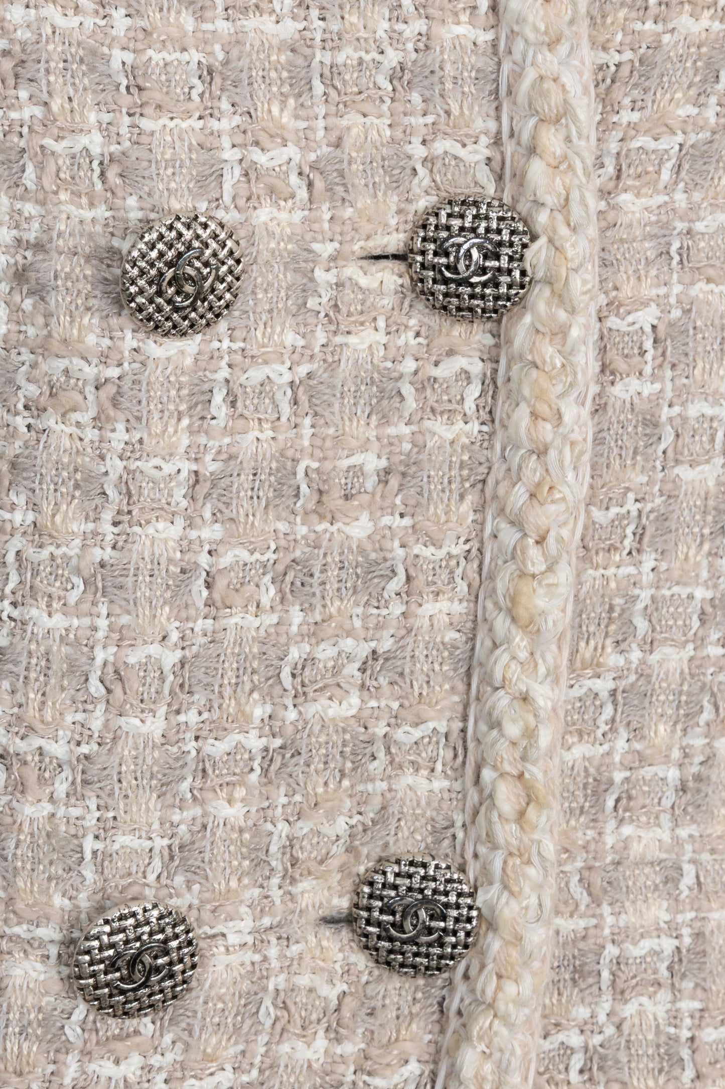 CHANEL Double Breasted Jacket Tweed Beige Grey