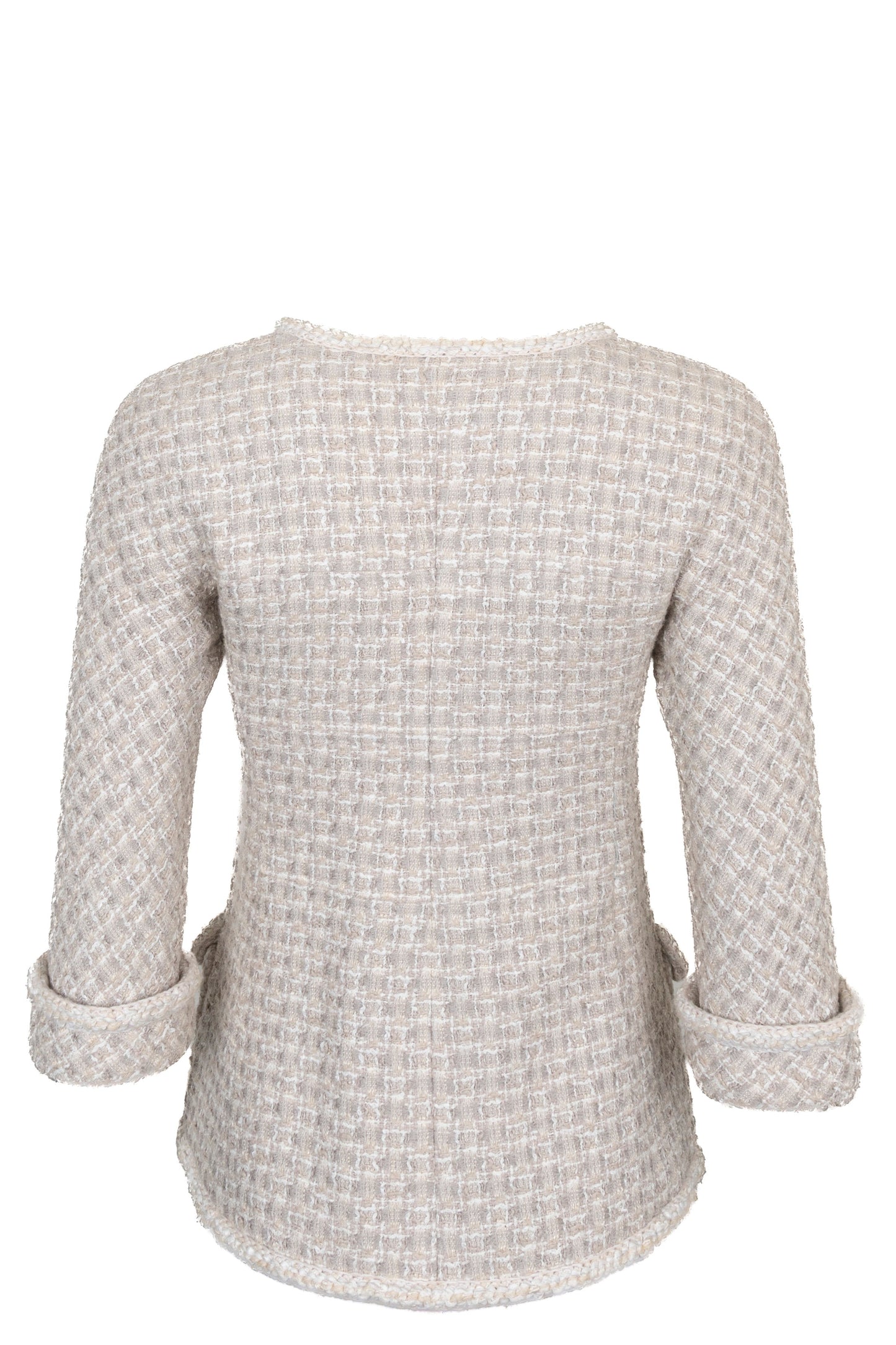 CHANEL Double Breasted Jacket Tweed Beige Grey