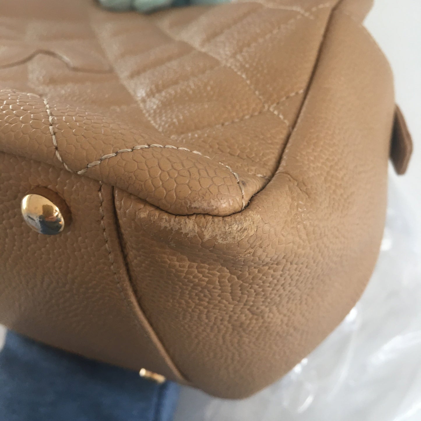 CHANEL Petite Shopping Tote Shoulder Bag in Beige Leather