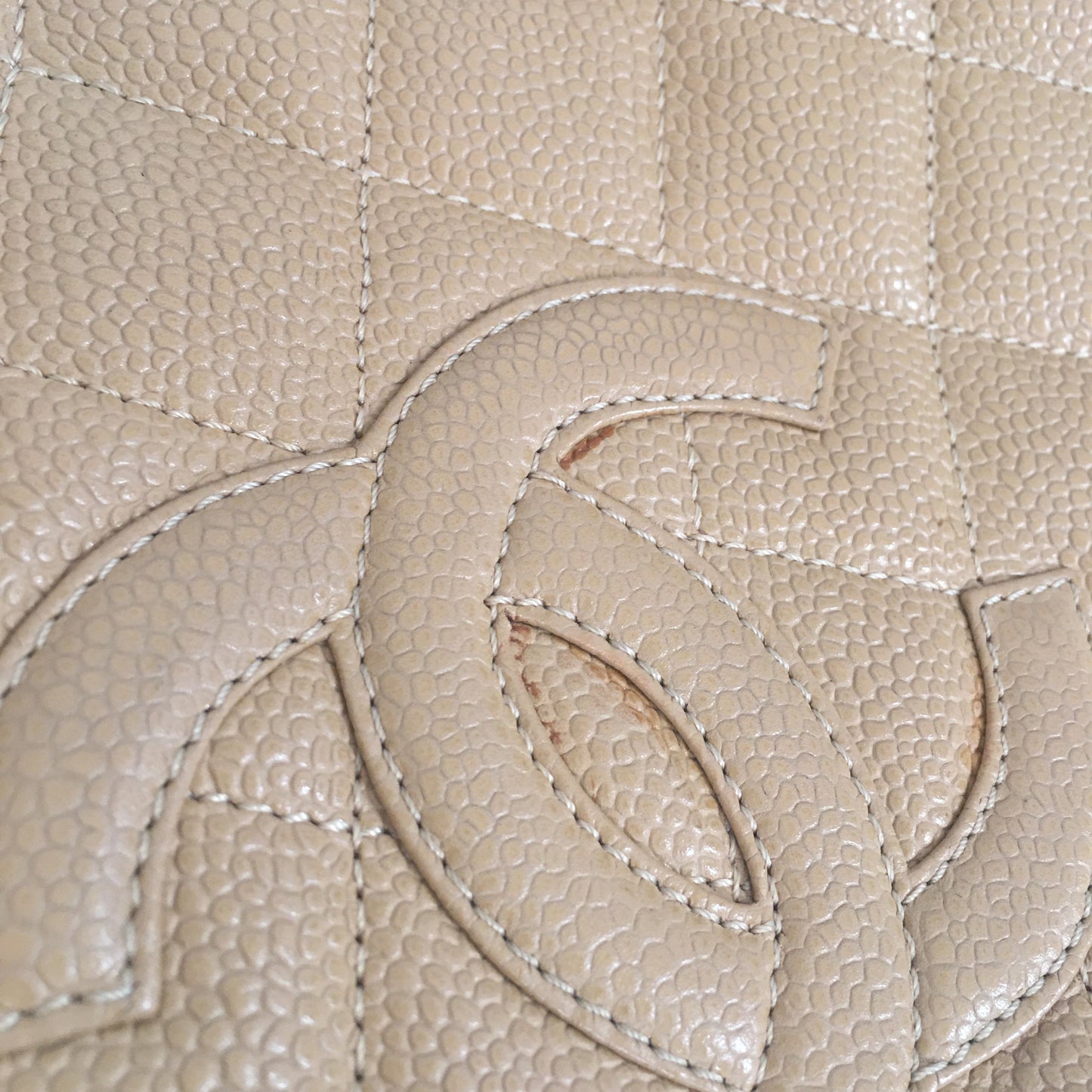 CHANEL Petite Shopping Tote Shoulder Bag in Beige Leather