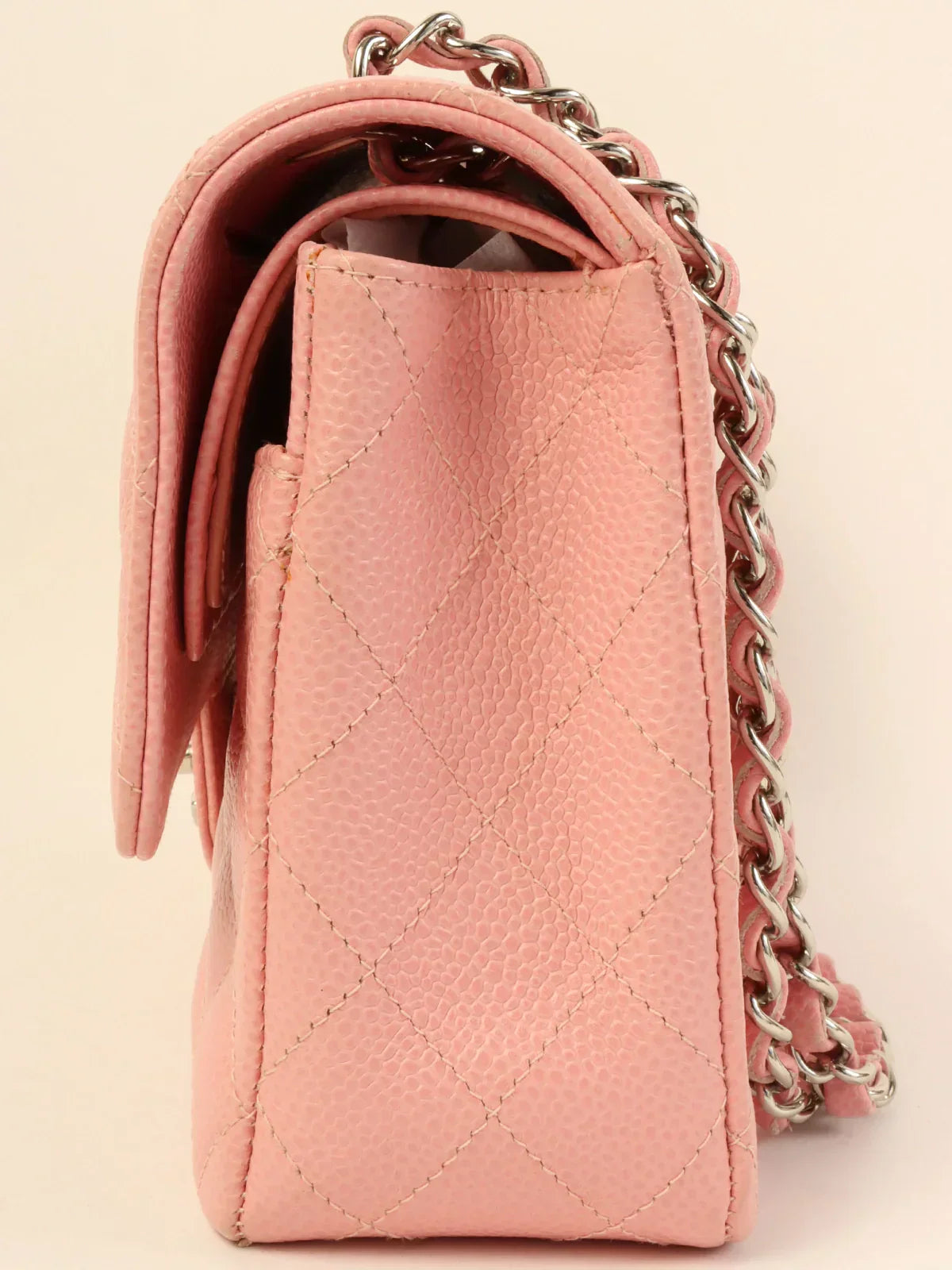 CHANEL Around 2004 Made Caviar Skin Classic Flap Chain Bag 25Cm Pink