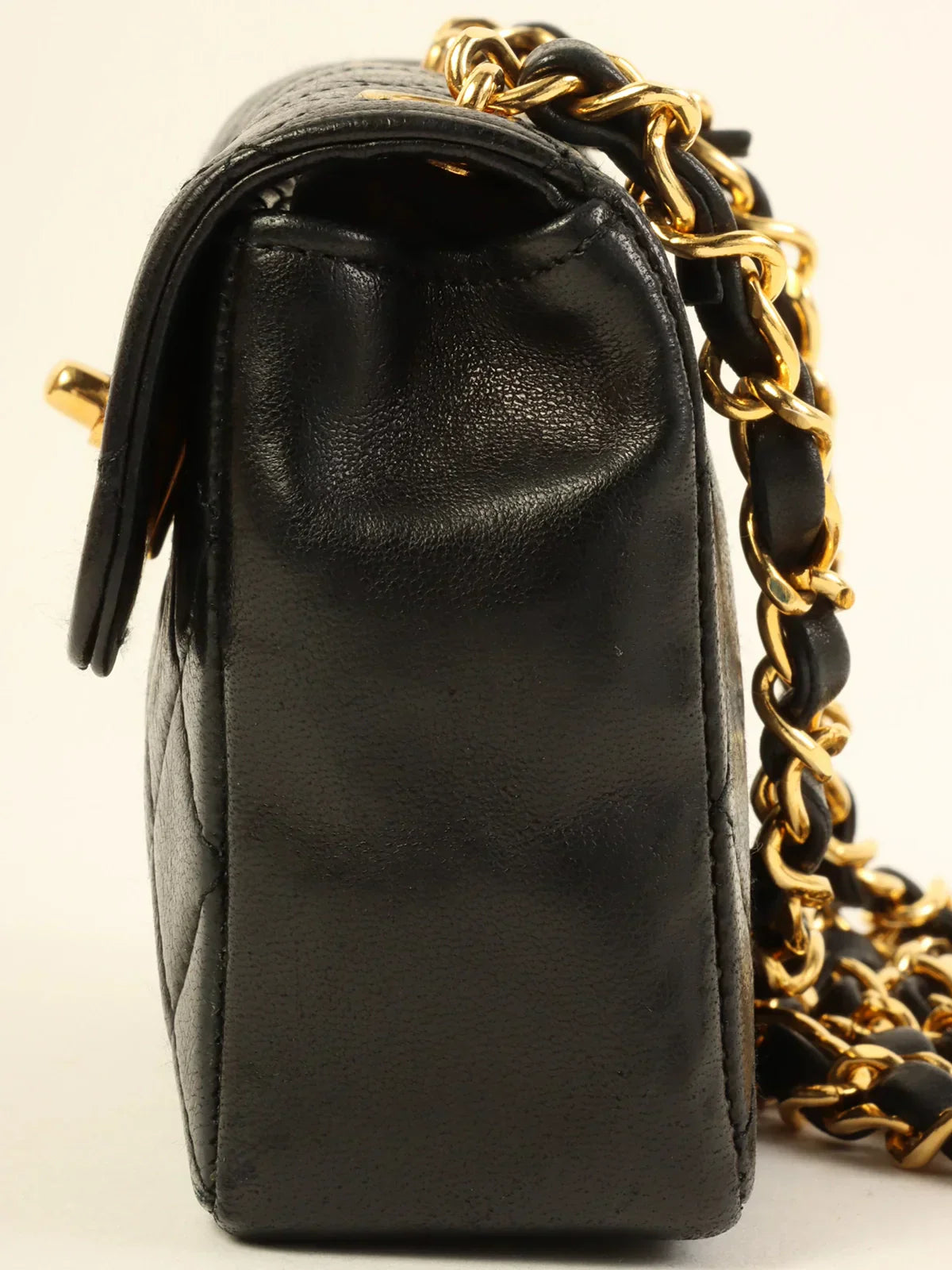 CHANEL Around 1990 Made Straight Flap Turn-Lock Mini Chain Bag Black