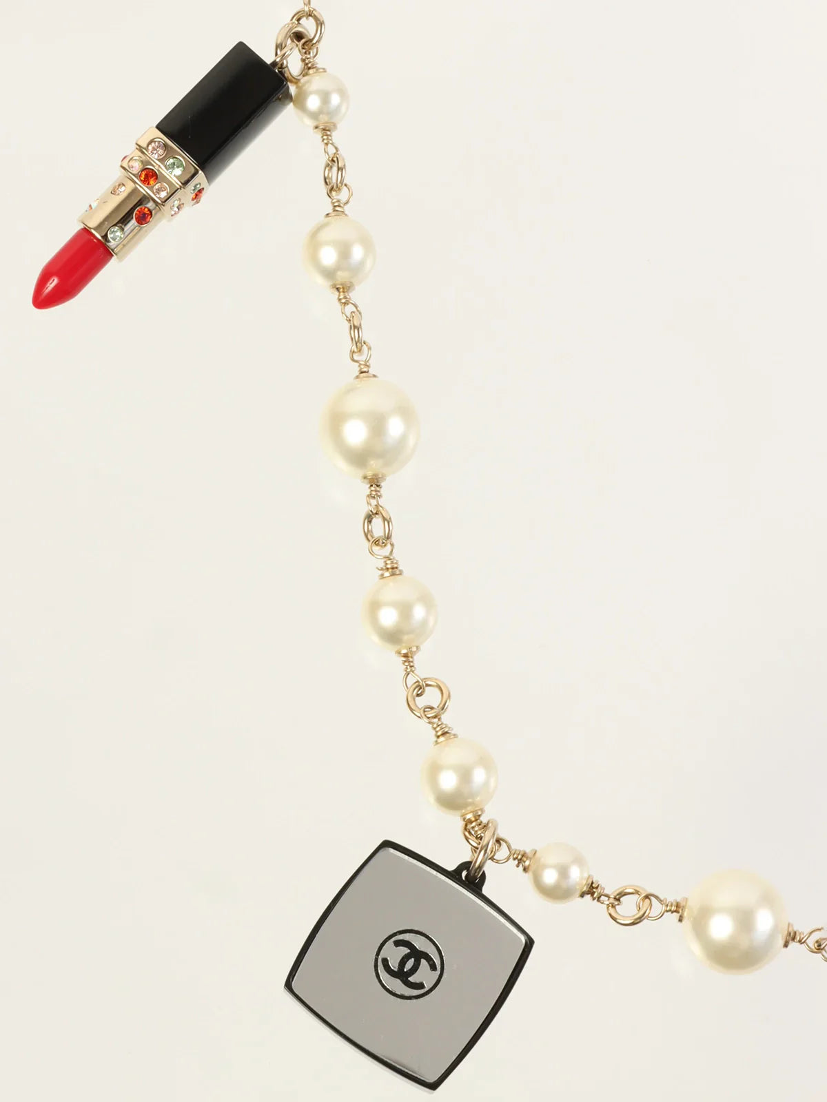 CHANEL Rouge Charm Pearl Long Necklace Gold/White/Multi