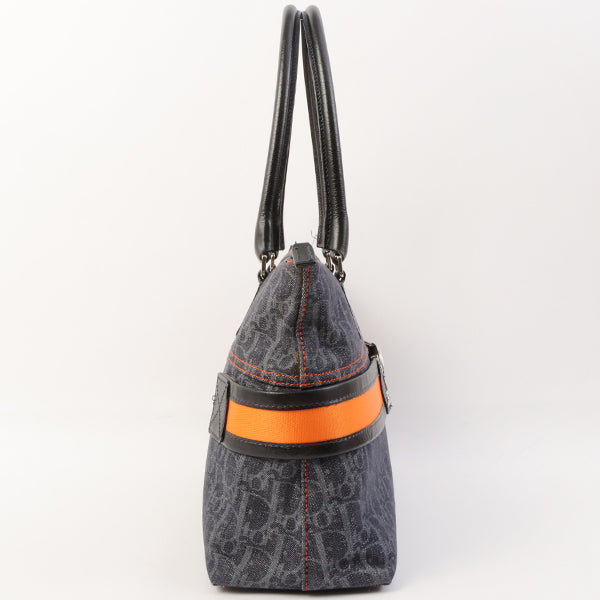 CHRISTIAN DIOR Flightline Denim Trotter Pattern Logo Plate Tote Bag Indigo/Orange