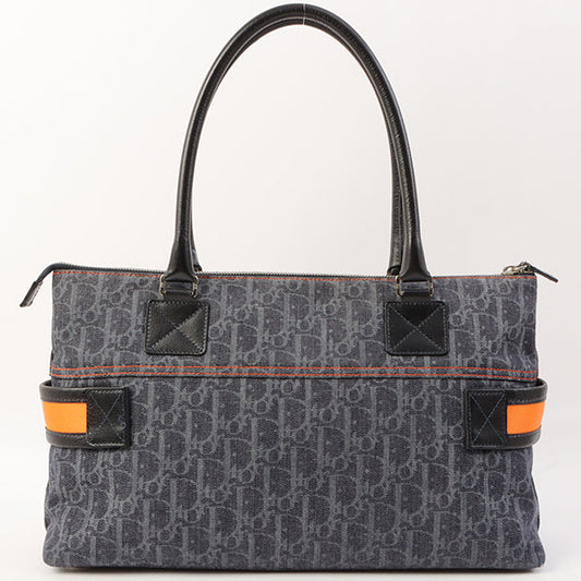 CHRISTIAN DIOR Flightline Denim Trotter Pattern Logo Plate Tote Bag Indigo/Orange