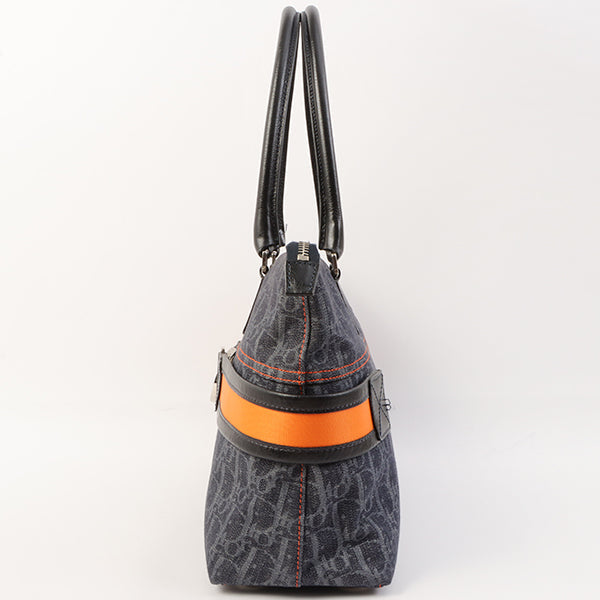 CHRISTIAN DIOR Flightline Denim Trotter Pattern Logo Plate Tote Bag Indigo/Orange