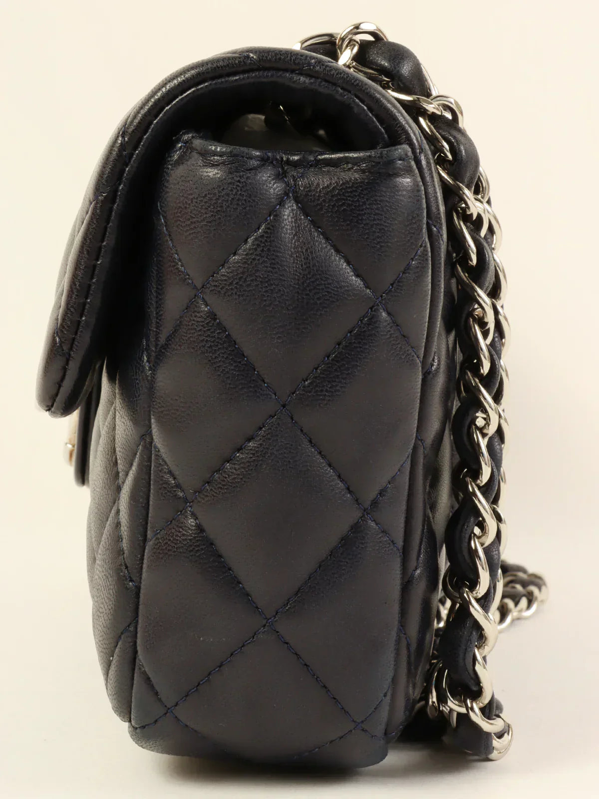 CHANEL Around 2008 Made East West Classic Flap Chain Bag Navy