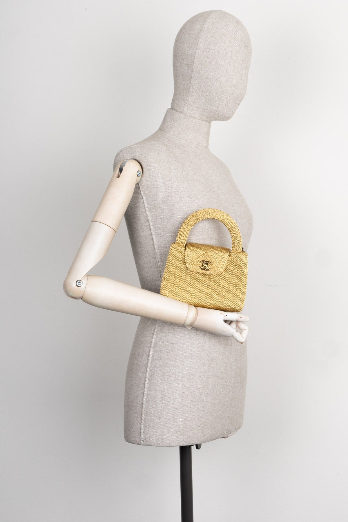 CHANEL Mini Top Handle Bag Woven Rope Gold