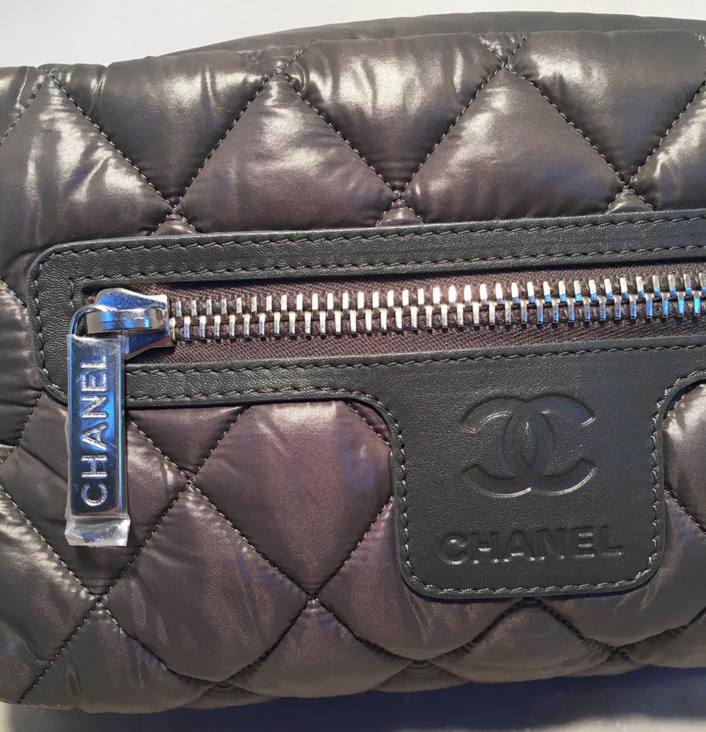 Top Quality Chanel Grey Quilted Nylon Travel Accessories Cosmetic Pouch