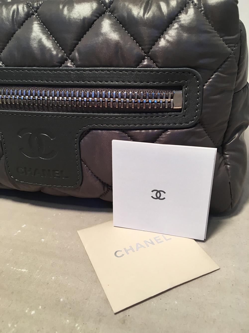 Top Quality Chanel Grey Quilted Nylon Travel Accessories Cosmetic Pouch