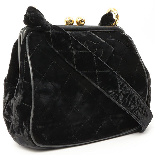 Chanel Around 1990 Made Velour Cc Mark Stitch Metal Clasp Shoulder Bag Black