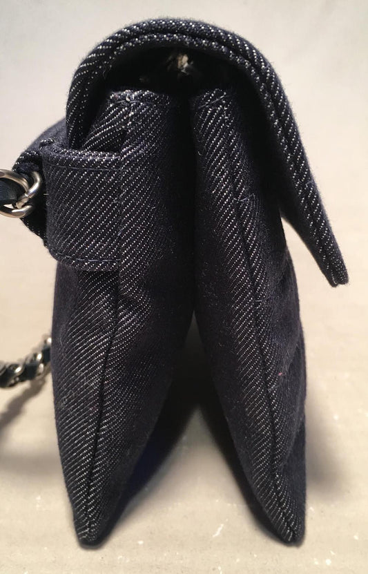 CHANEL Square Quilted Denim Convertible Bum Bag Waist Pouch Clutch Shoulder Bag