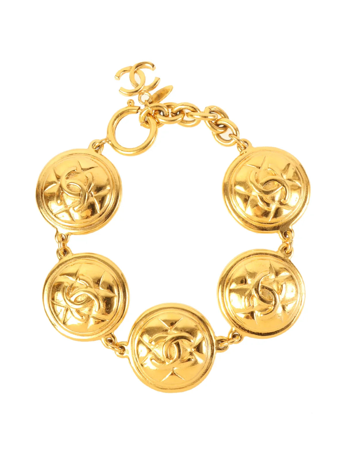 CHANEL Round 5 Matelasse Stitch Cc Mark Plate Bracelet Gold