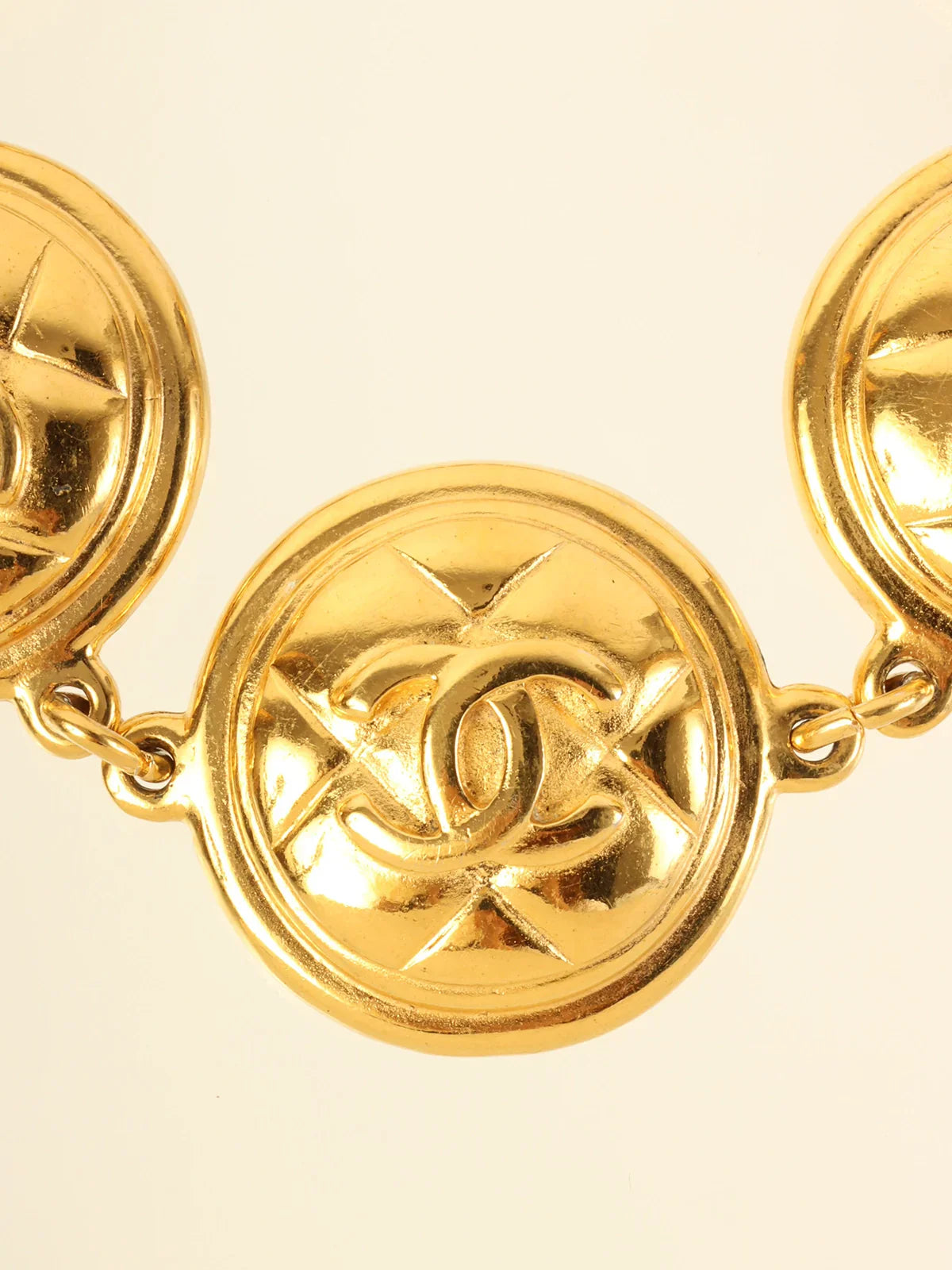CHANEL Round 5 Matelasse Stitch Cc Mark Plate Bracelet Gold