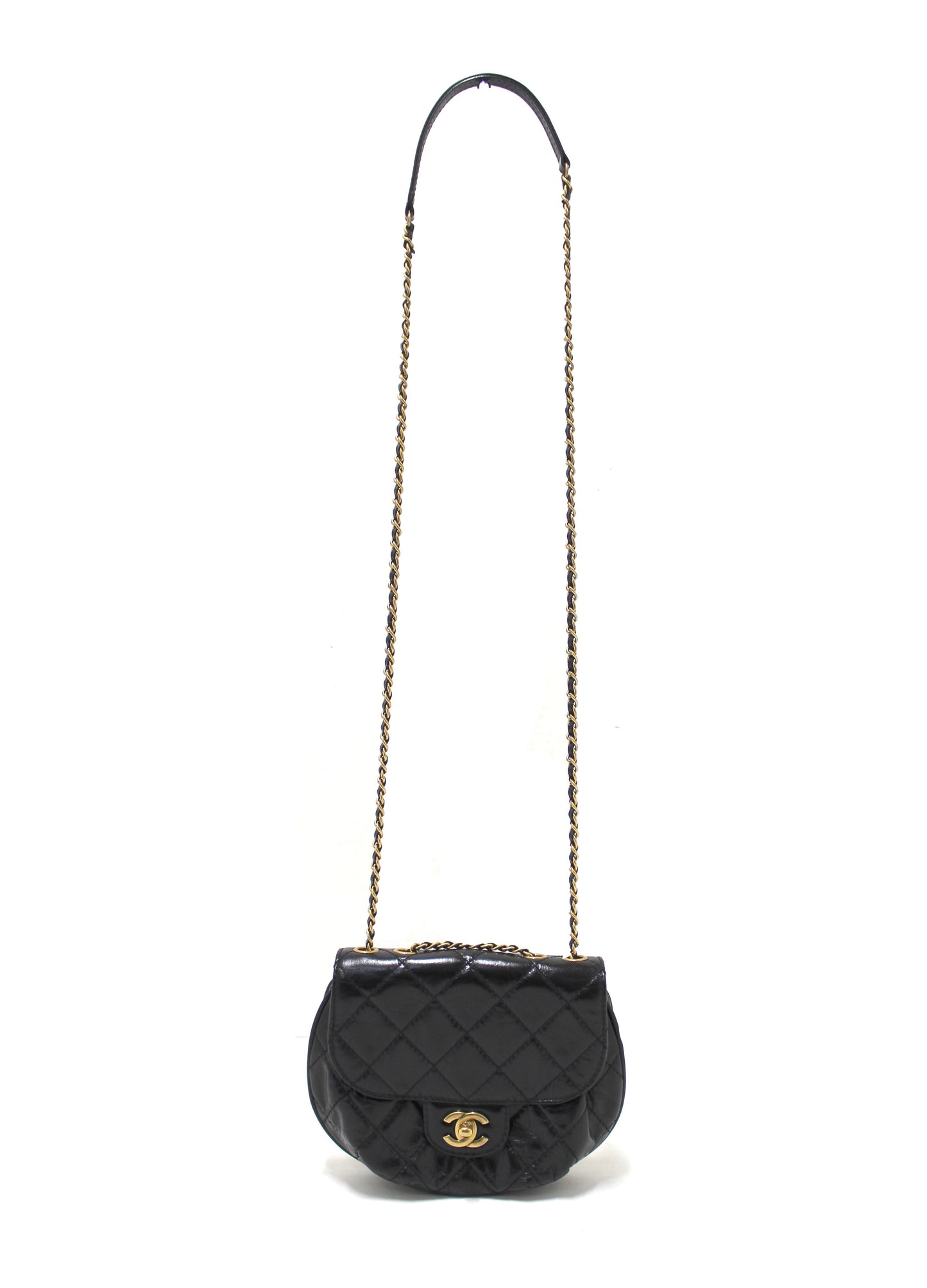 Chanel Black Aged Calfskin Quilted Mini Haft Moon Bag