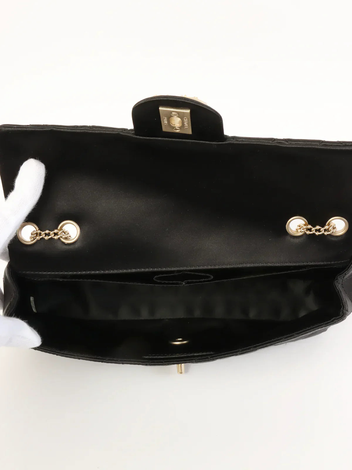 CHANEL Around 2008 Made Silk Satin Gripoix Turn-Lock Chain Bag Black/Gold/Multi