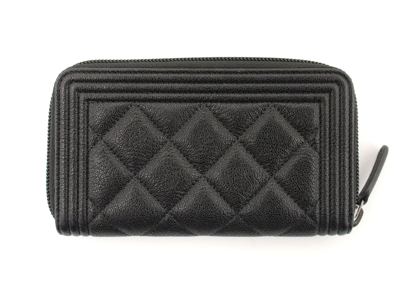 NEW Chanel Black Quilted Caviar Leather Boy Small Zip Around Wallet