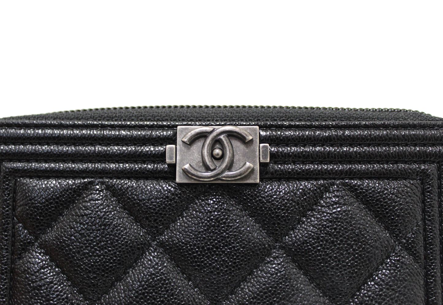 NEW Chanel Black Quilted Caviar Leather Boy Small Zip Around Wallet