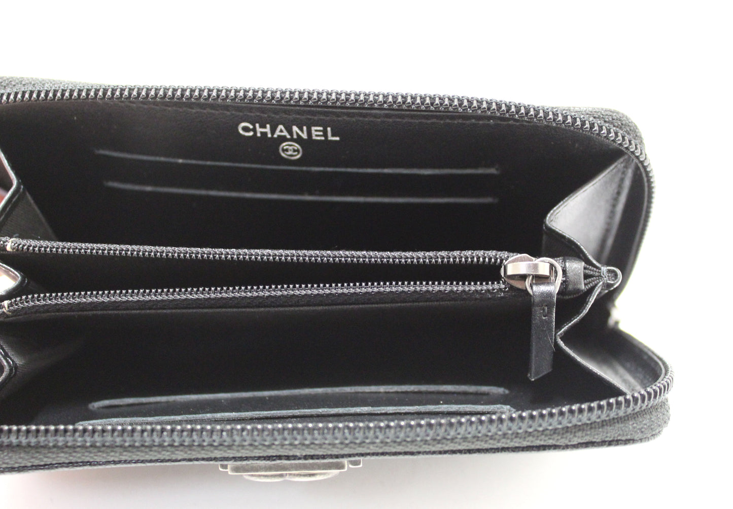 NEW Chanel Black Quilted Caviar Leather Boy Small Zip Around Wallet