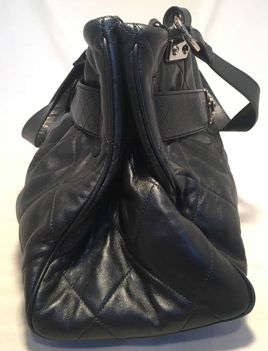 CHANEL Quilted Black Leather Latch Front Tote Bag