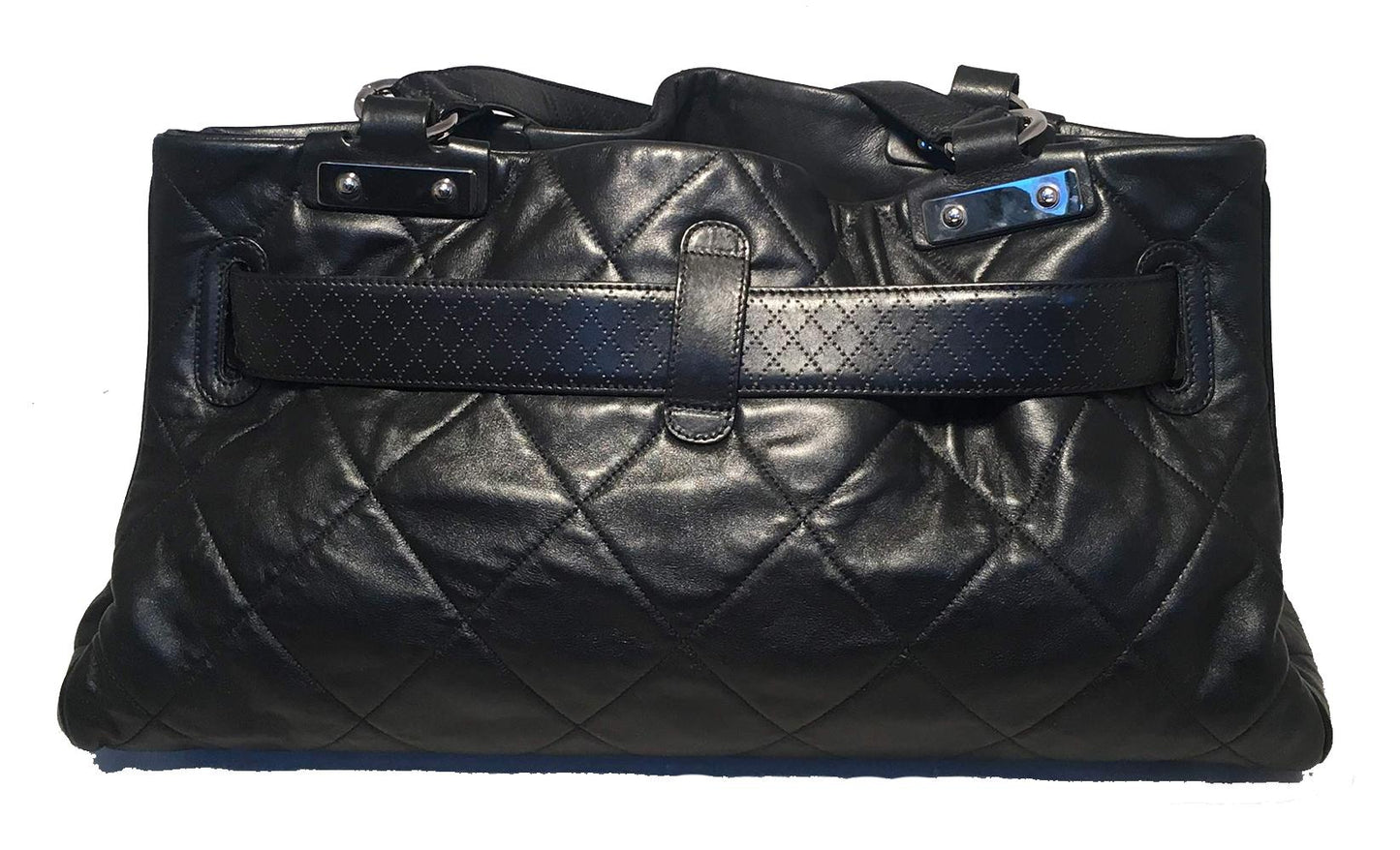 CHANEL Quilted Black Leather Latch Front Tote Bag
