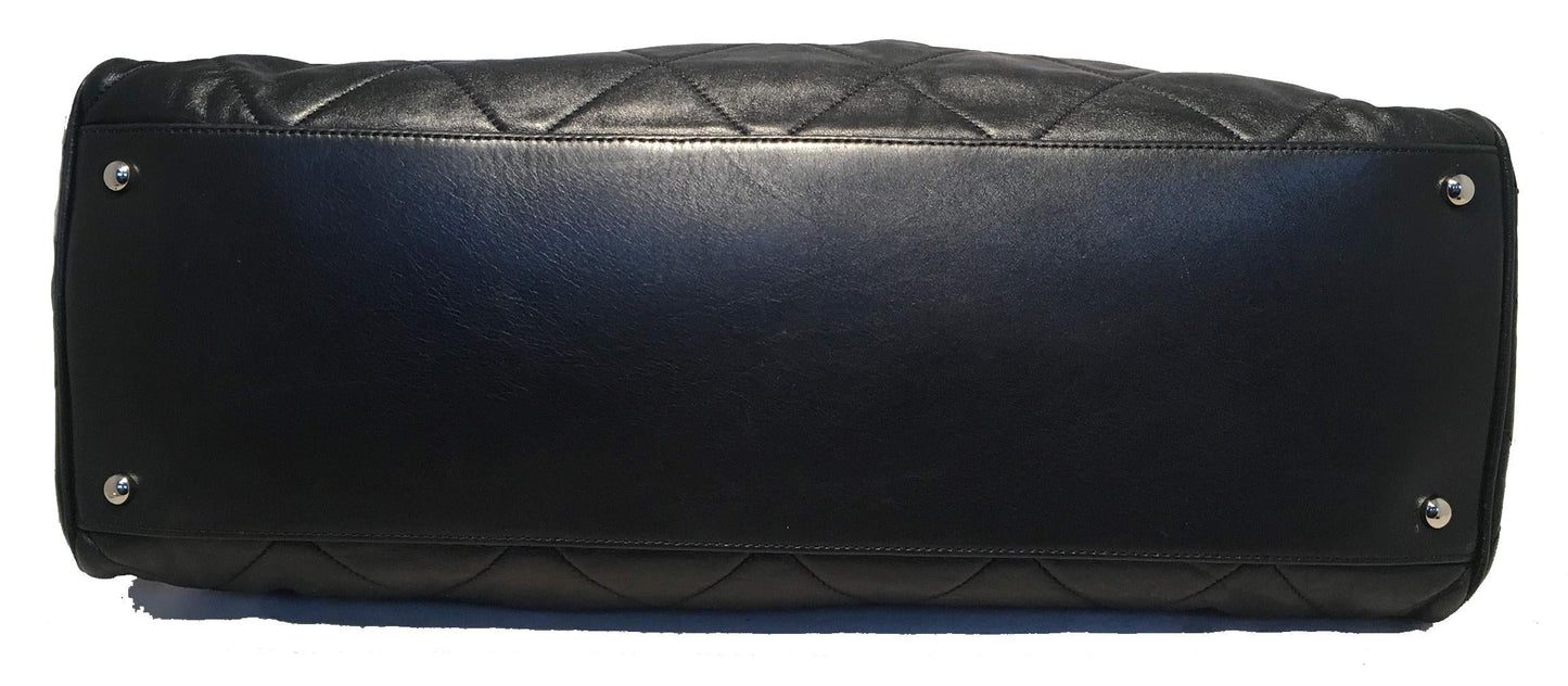 CHANEL Quilted Black Leather Latch Front Tote Bag