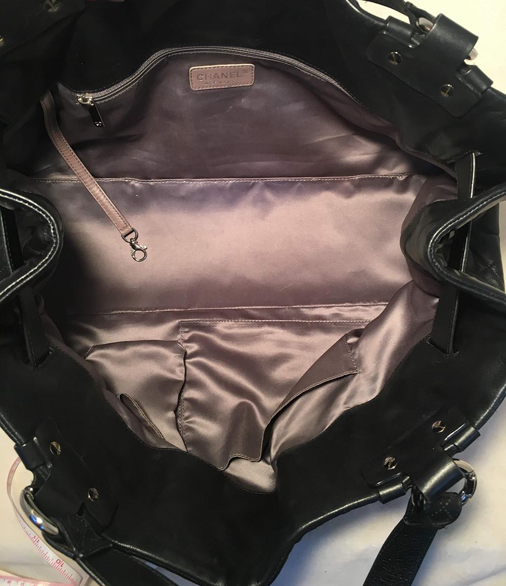 CHANEL Quilted Black Leather Latch Front Tote Bag