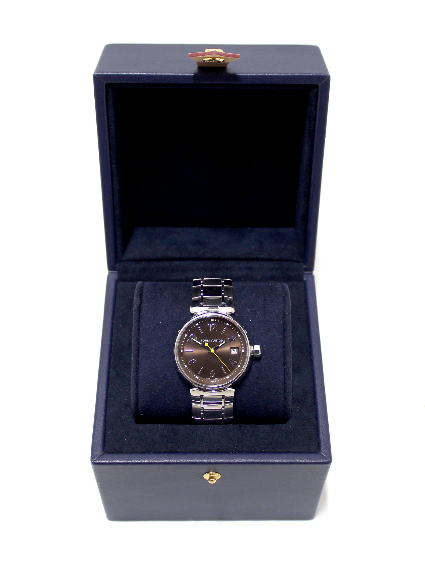 Louis Vuitton Tambour Quartz Watch in Brown Steel | Italystation.com - Shop Now at italystation.com