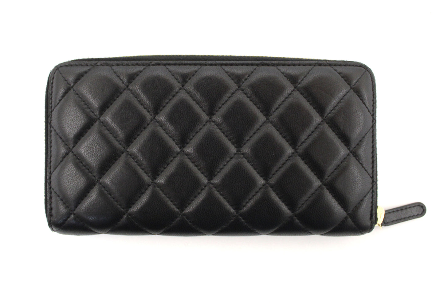 Chanel Black Quilted Lambskin Leather Large Gusset Zip Around Wallet