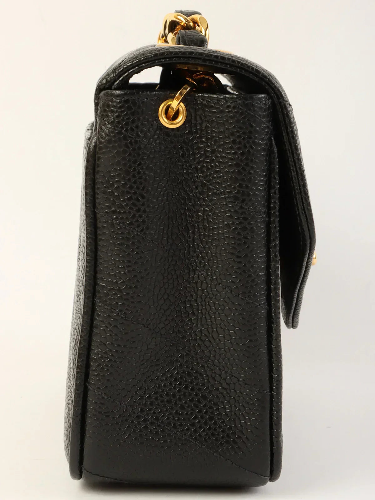 CHANEL Around 1995 Made Caviar Skin V Stitch Turn-Lock Chain Bag Black
