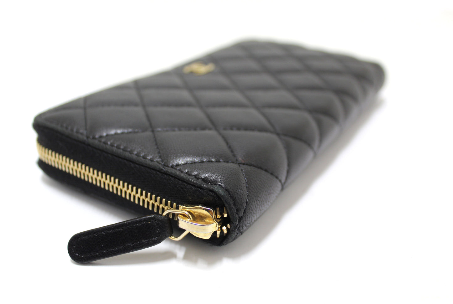 Chanel Black Quilted Lambskin Leather Large Gusset Zip Around Wallet