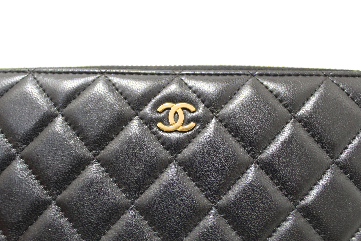 Chanel Black Quilted Lambskin Leather Large Gusset Zip Around Wallet