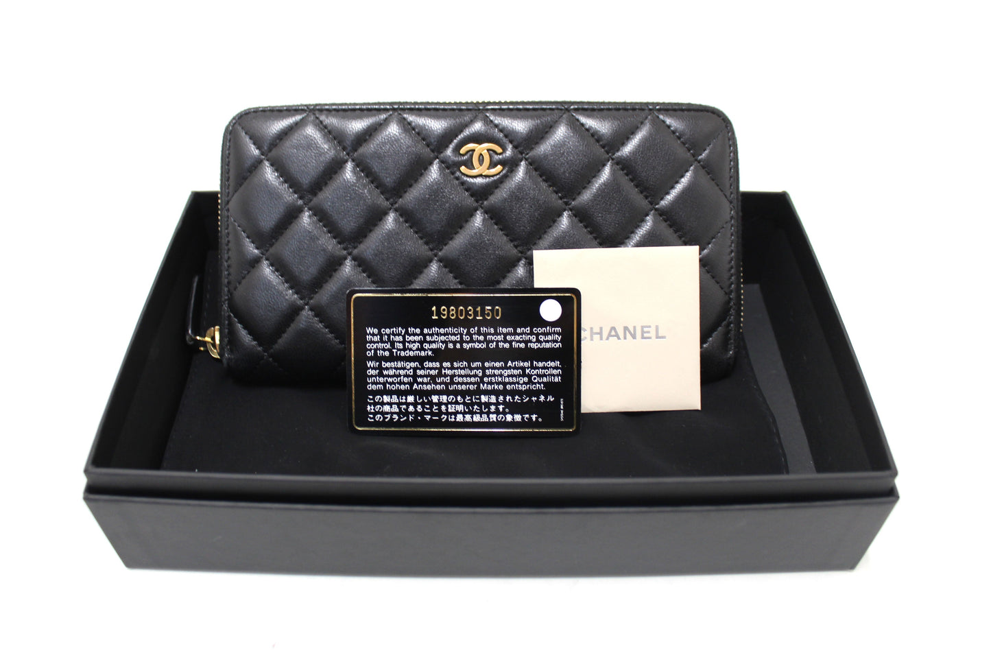 Chanel Black Quilted Lambskin Leather Large Gusset Zip Around Wallet