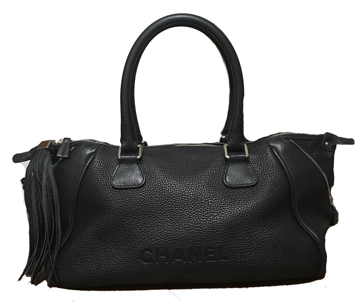 CHANEL Lax Black Leather Tassel Bag