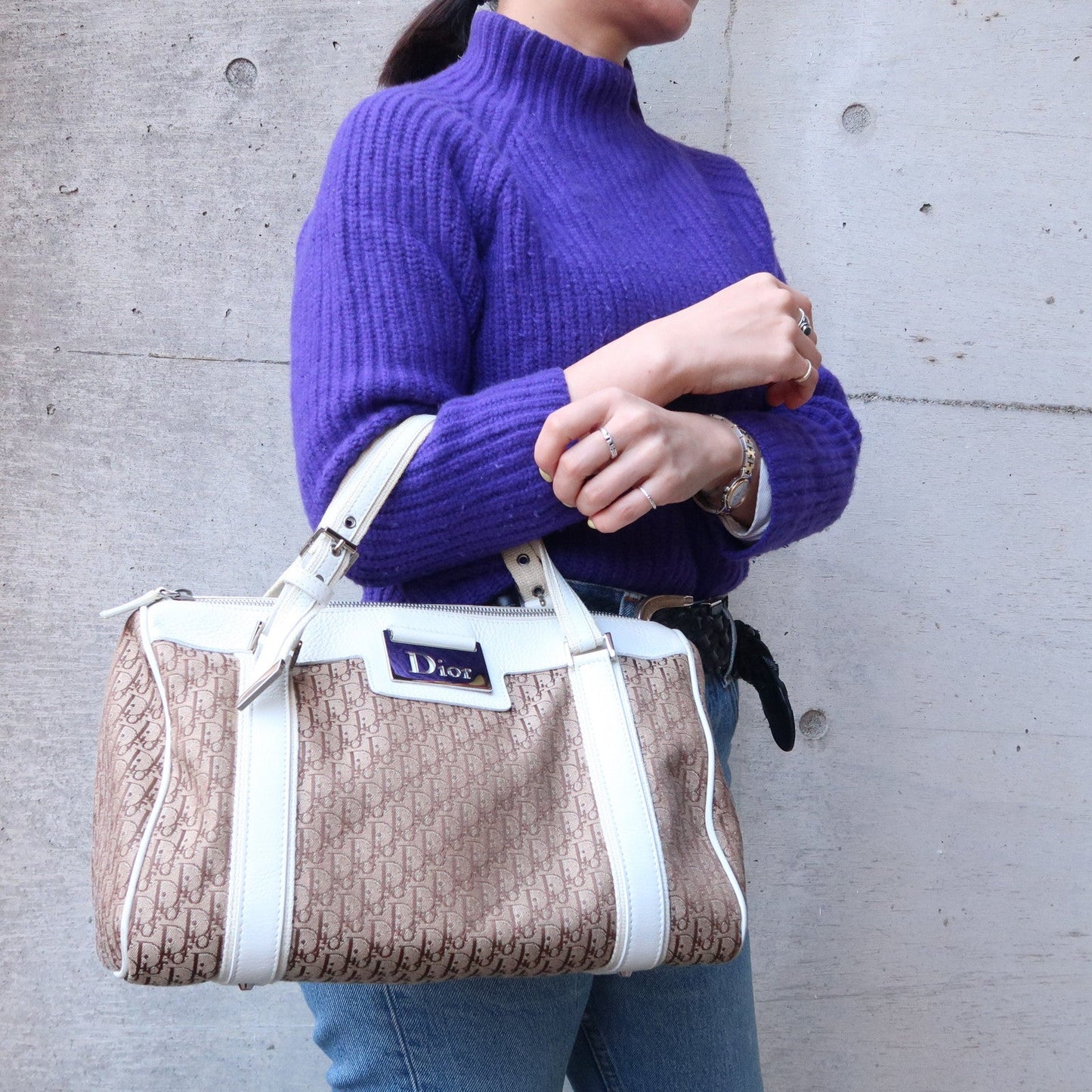 Christian Dior Street Chic Trotter Canvas Leather Hand Bag