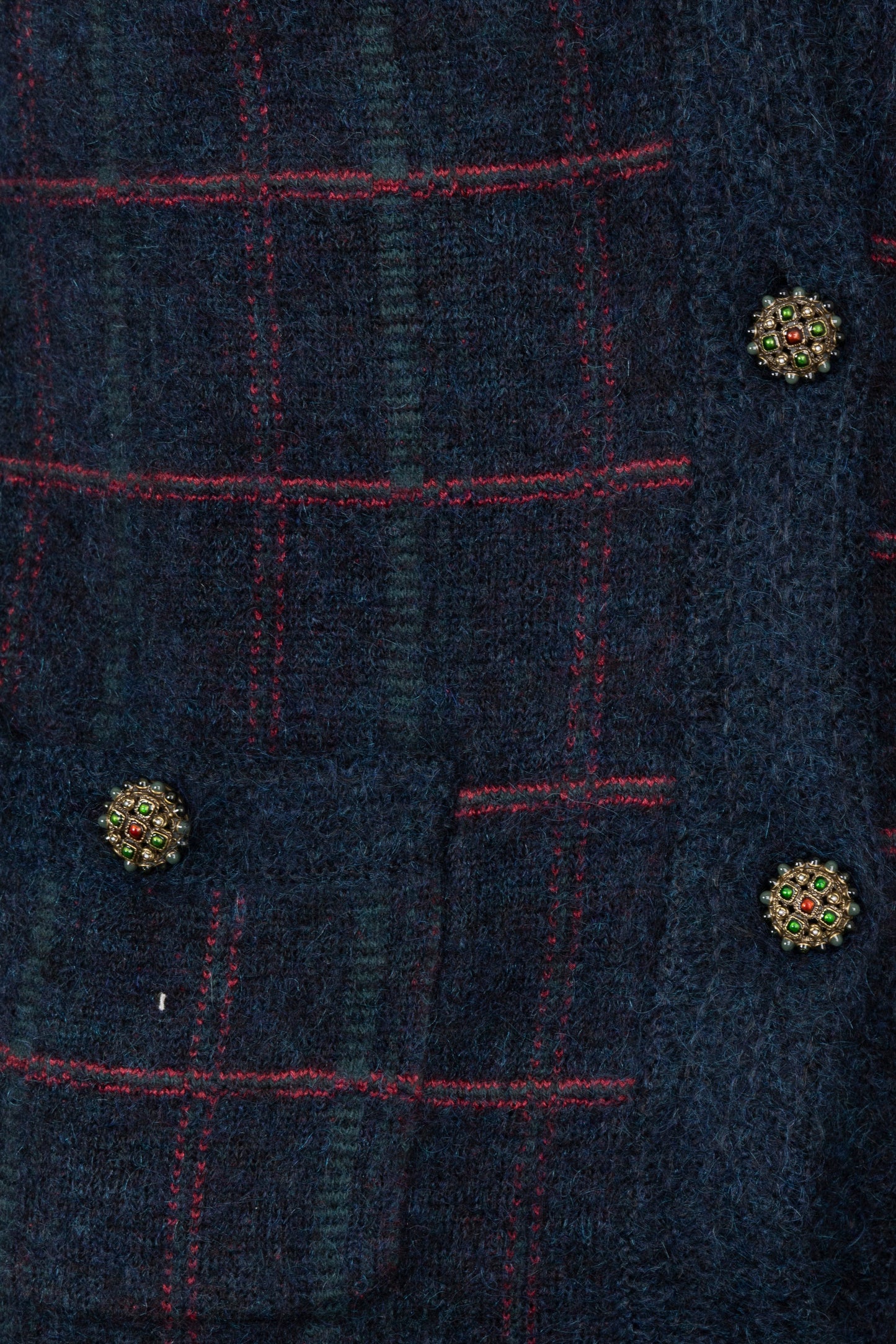 CHANEL 2013 Check Knit Cardigan Navy Red