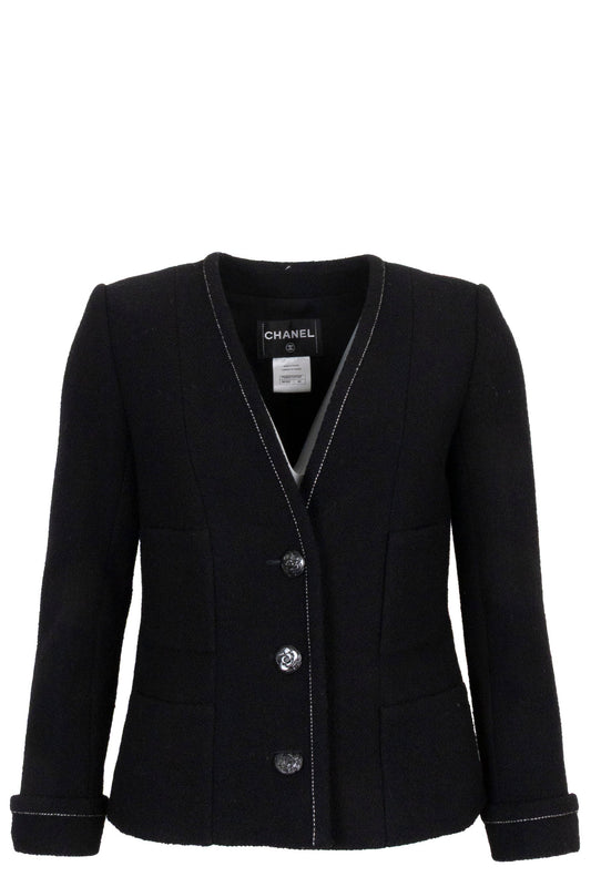 CHANEL Camellia Button Jacket Black