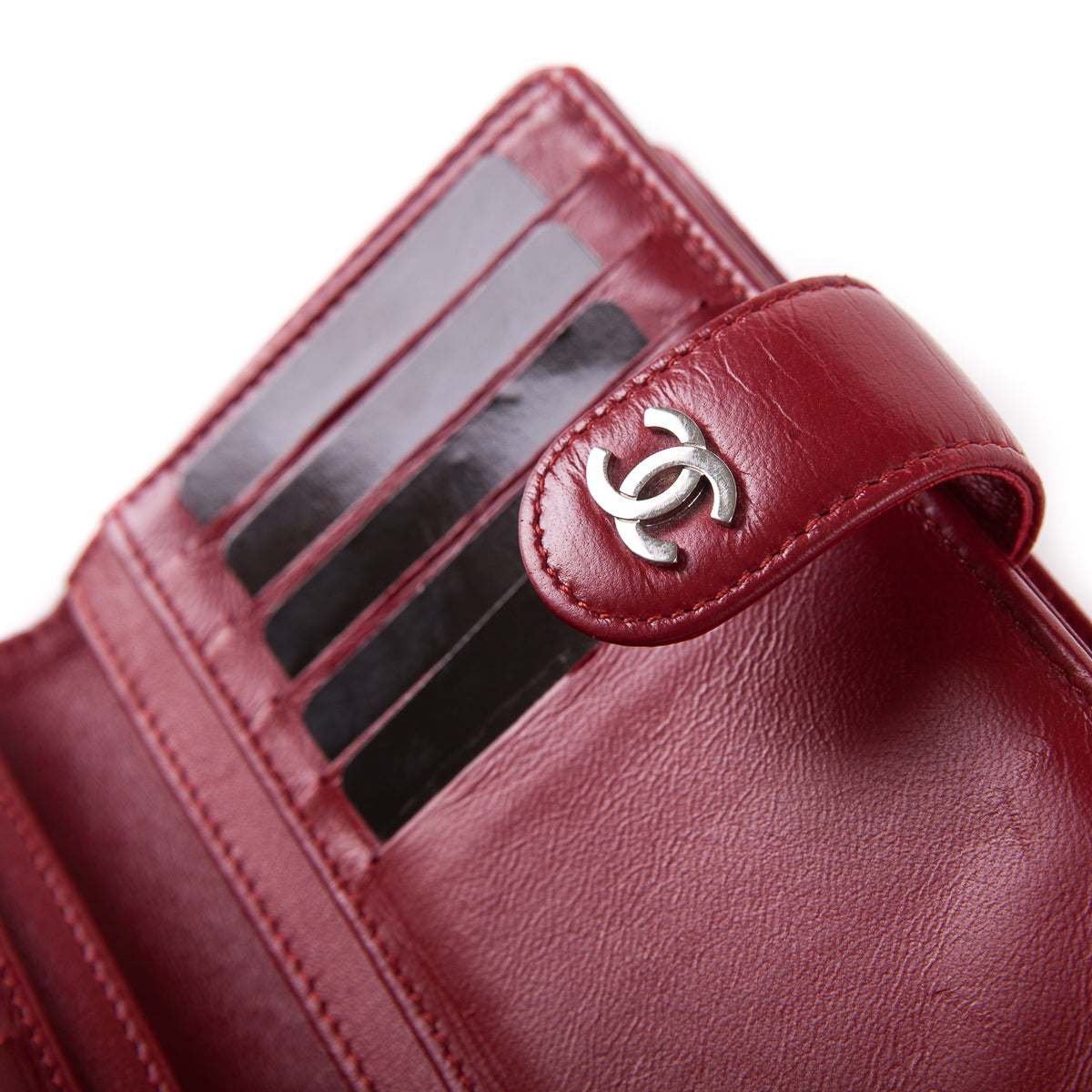 Quilted red lambskin leather wallet