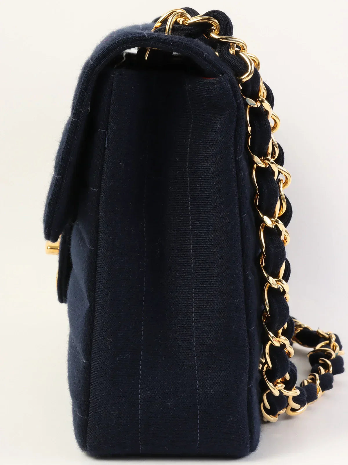 CHANEL Around 1995 Made Jersey Straight Flap Chain Bag Jumbo Navy