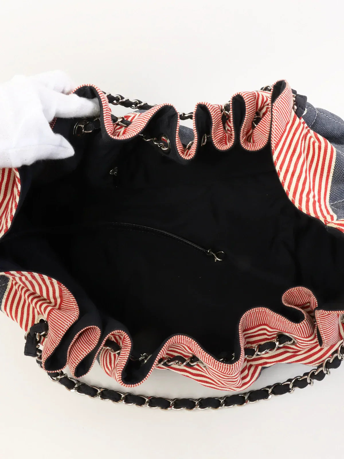 CHANEL Around 2009 Made Denim Cc Mark Stitch Tote Bag Indigo/Red