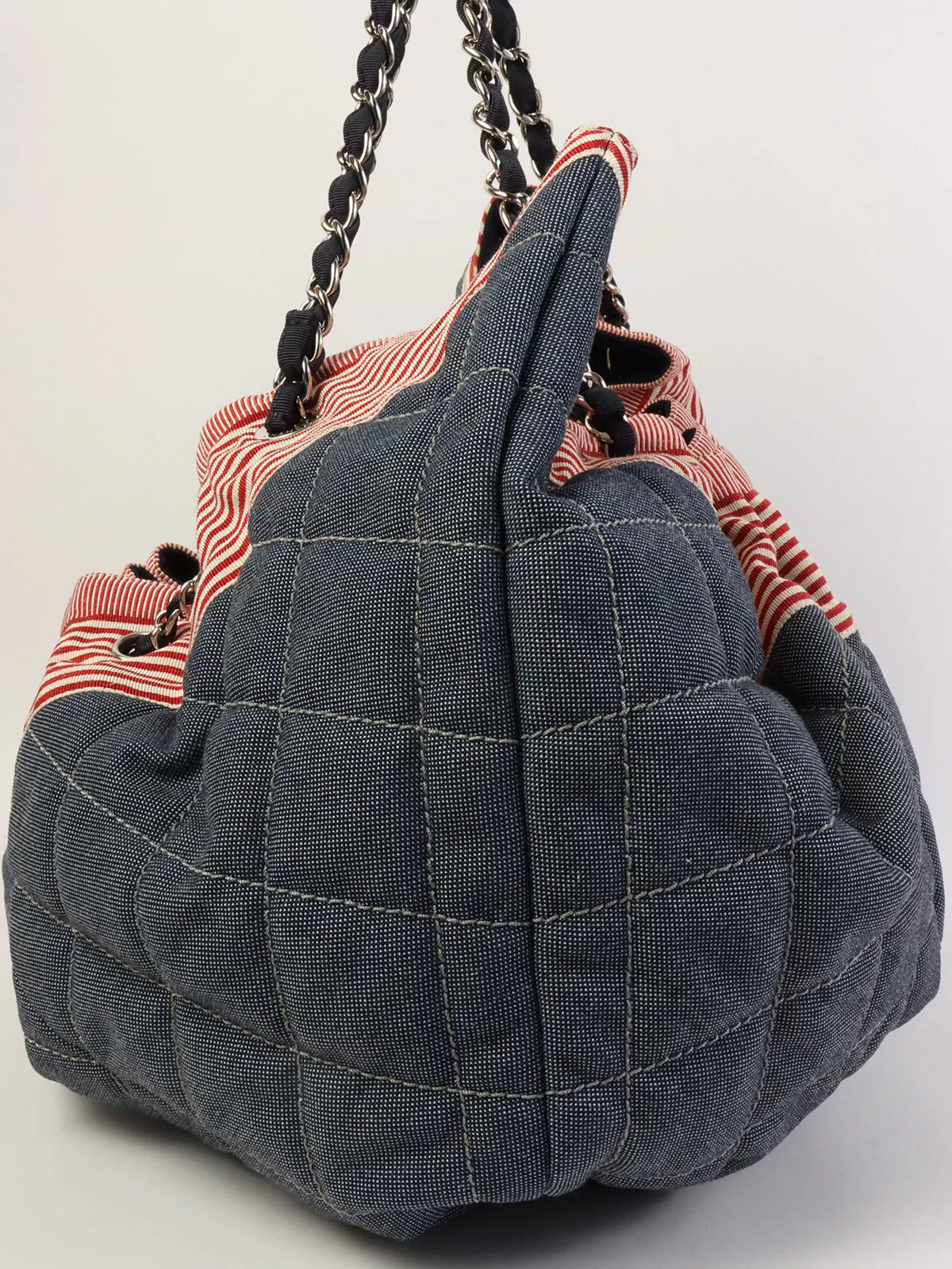 CHANEL Around 2009 Made Denim Cc Mark Stitch Tote Bag Indigo/Red
