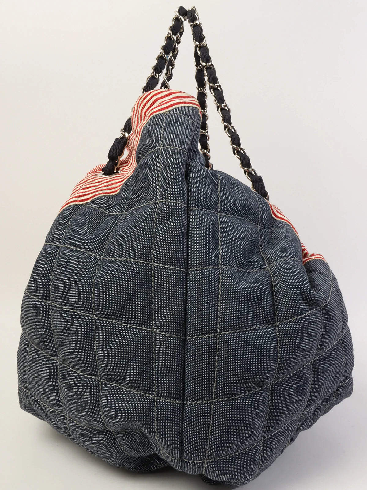 CHANEL Around 2009 Made Denim Cc Mark Stitch Tote Bag Indigo/Red