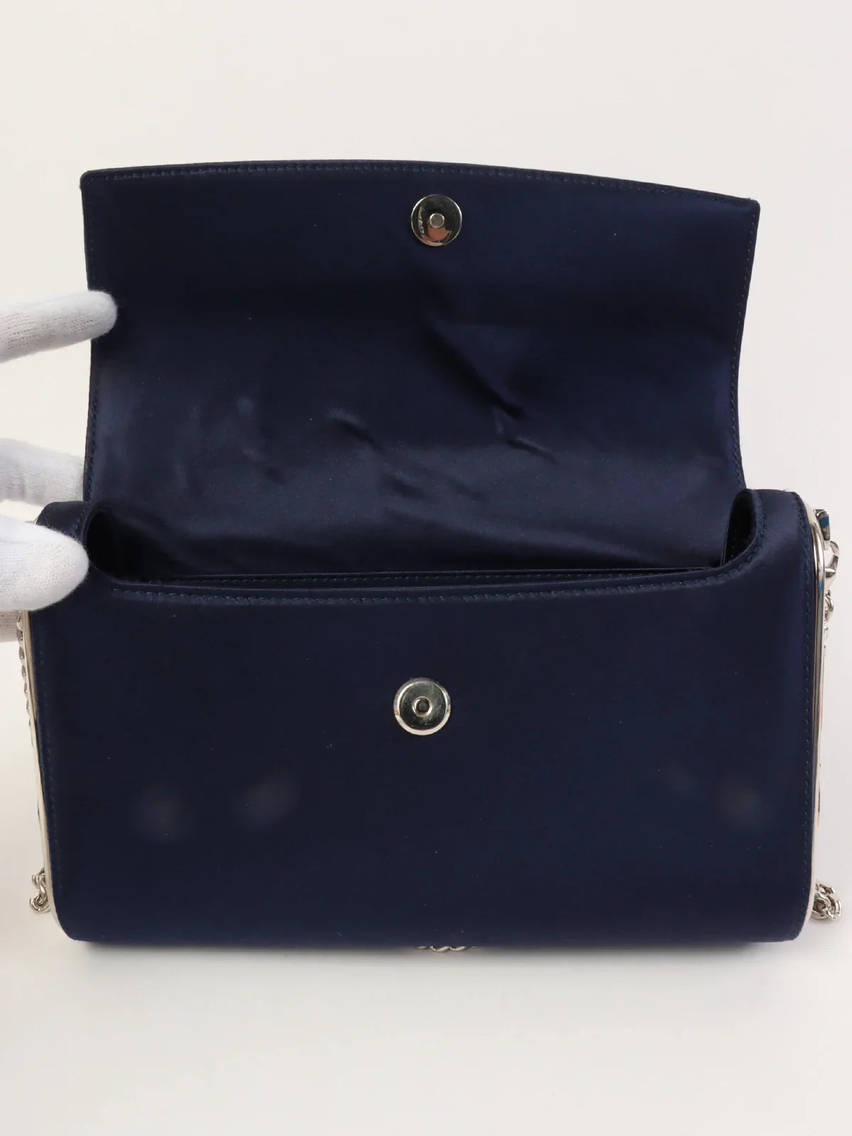 DIOR Satin Side Logo Plate Chain Bag Navy